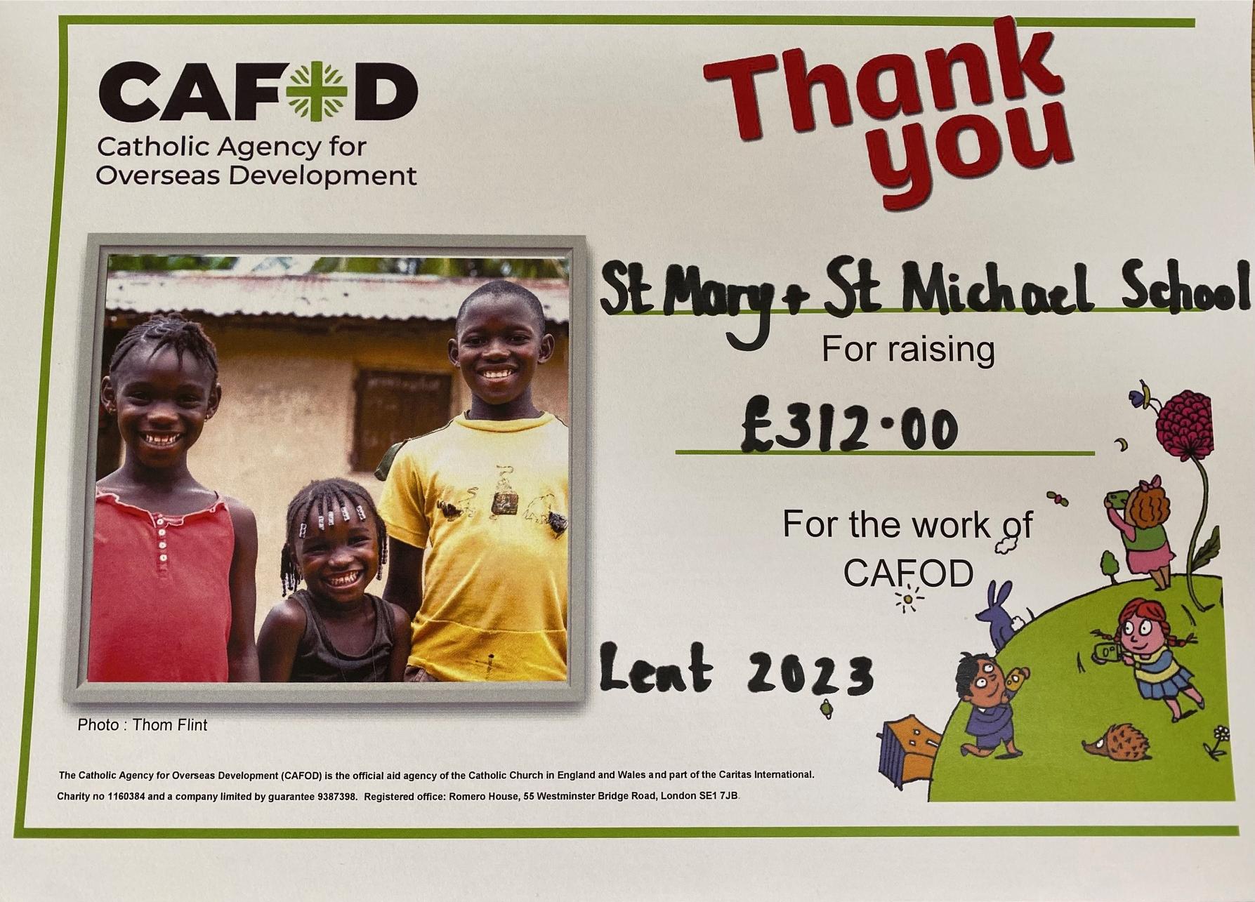We raised £312 for CAFOD for Lent 2023
